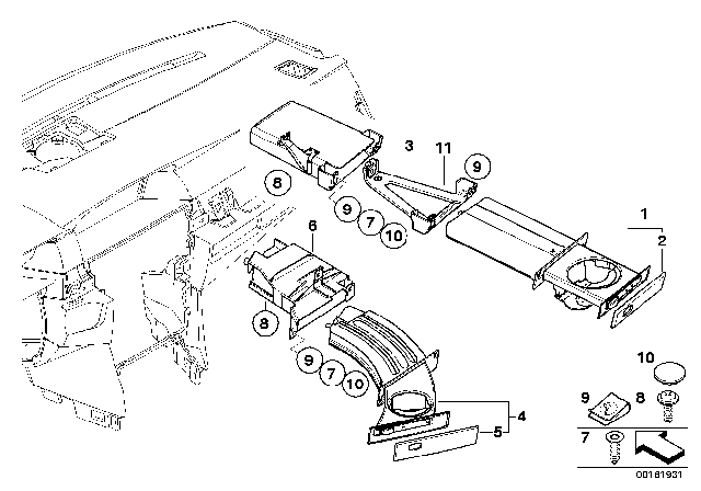 2007 BMW 550i Cover, Threaded Fastener For Cupholder Diagram for 51457139726