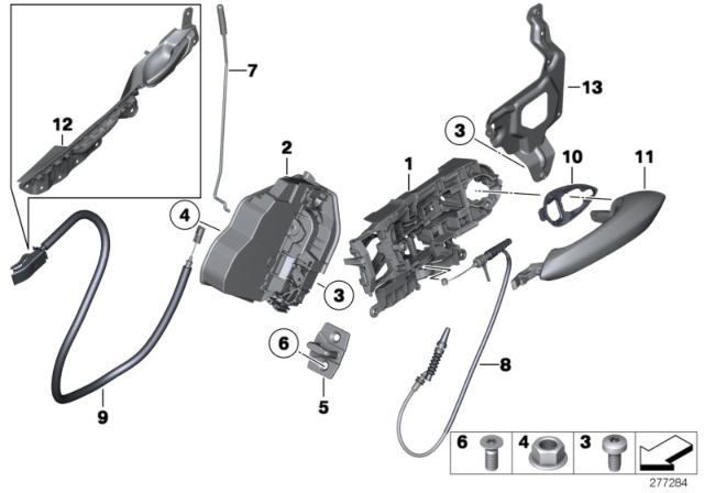 2017 BMW 550i GT xDrive  Bowden Cable, Outside Door Handle Diagram for 51224872237