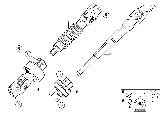 2003 BMW 330Ci  Flexible Coupling For Steering Diagram for 32301094703