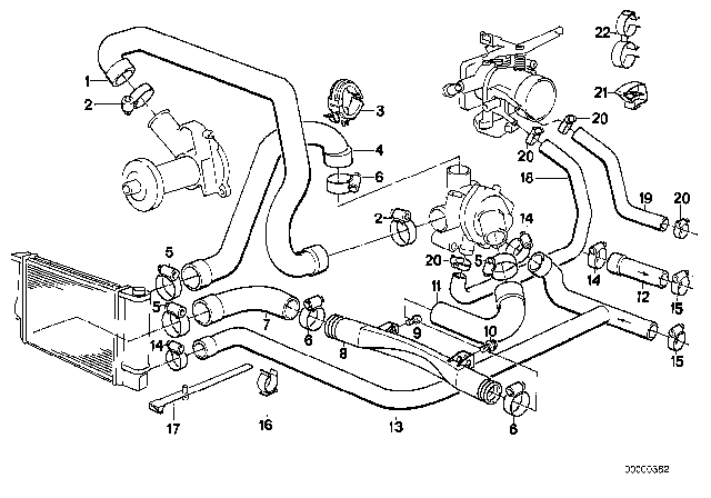1990 BMW 525i  Water Hose Diagram for 11531722486