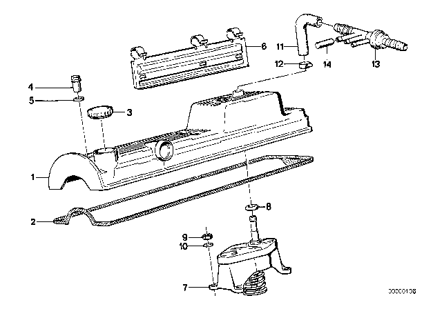 1986 BMW 524td  Cylinder Head Cover Diagram for 11122241639