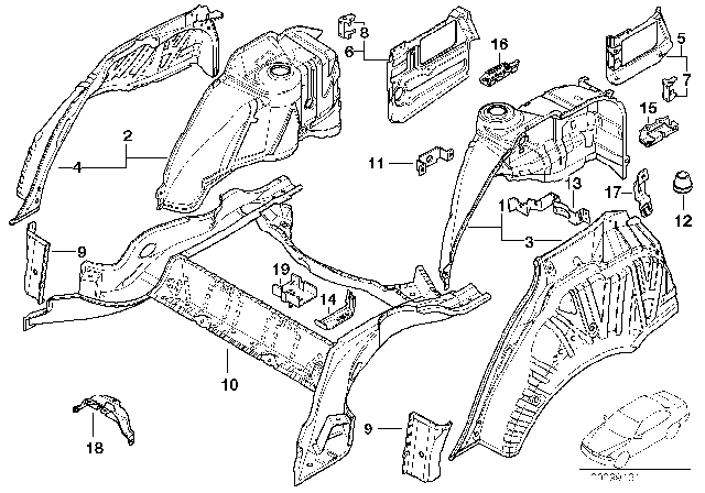 2002 BMW M5 Exterior Left Rear Silencer Bracket Diagram for 41112498325
