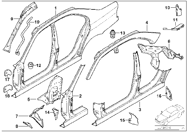 2002 BMW M5 Left Interior Column A Diagram for 41118203519