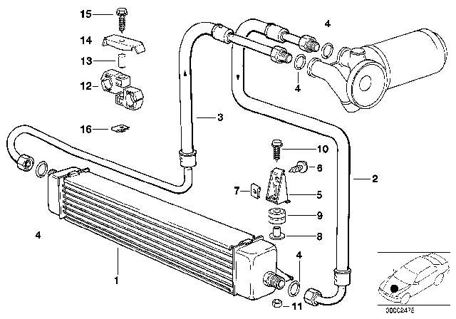 1988 BMW 325i  Oil Cooling Pipe Inlet Diagram for 17211719193