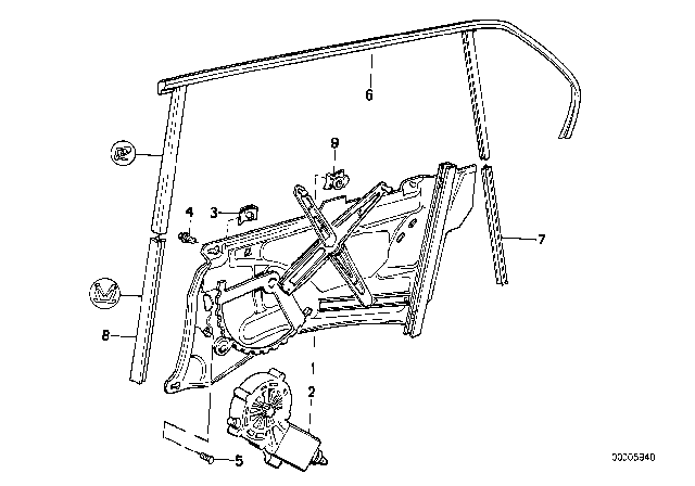 1987 BMW 735i Rear Left Window Regulator Diagram for 51341928323