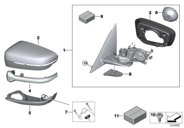 2018 BMW 540d xDrive Drive, Outside Mirror Left Diagram for 67137337843