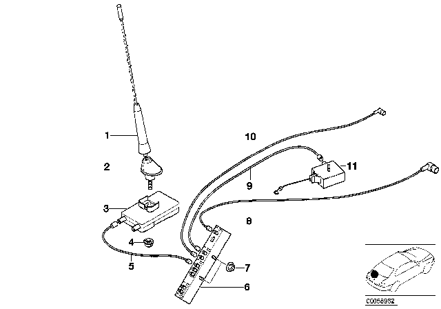 2004 BMW M3 Antenna Head, Short Rod Antenna Diagram for 65206909605
