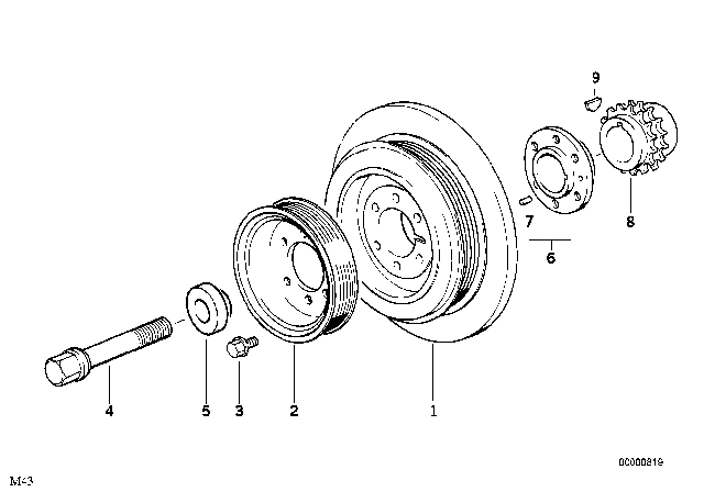 1993 BMW 318i  Pulley Diagram for 64551739429