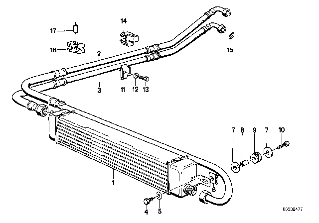 1988 BMW 325i  Oil Cooling Pipe Inlet Diagram for 17211707863