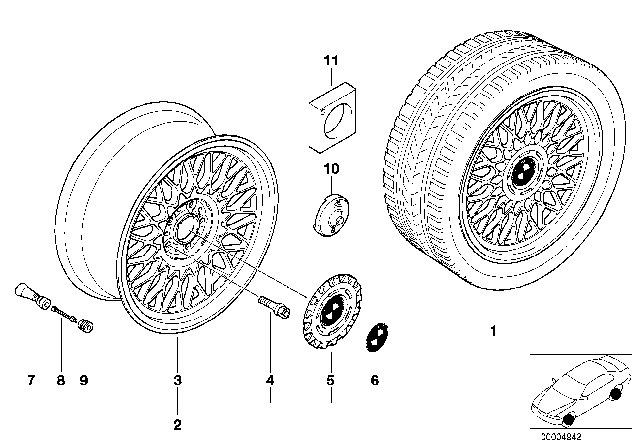 1999 BMW 540i  Support For Hub Cap Wrench Diagram for 36131093549