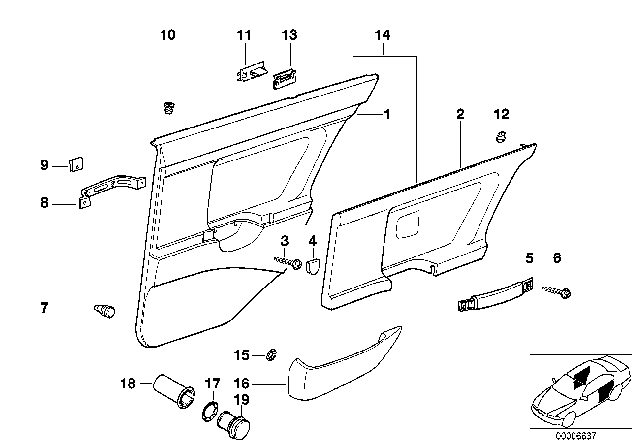 1993 BMW 325i  Left Door Trim Panel Insert Diagram for 51422258007