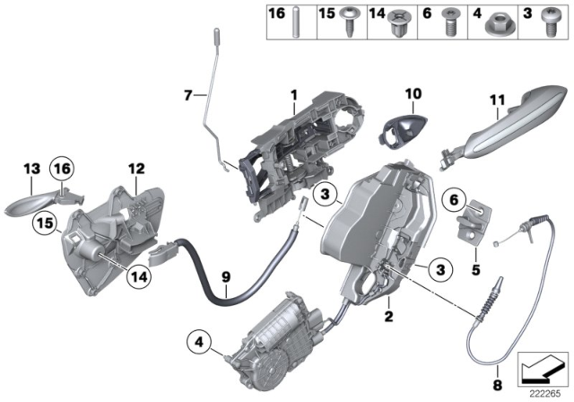 2014 BMW 535i  Rear Left Complete Lock Diagram for 51227154515