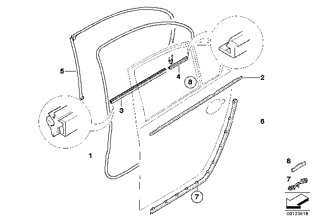 2007 BMW 550i  Gasket, Door Joint, Roof, Door Rear Left Diagram for 51227057509