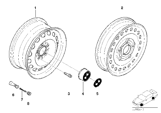 2003 BMW 330Ci  Compact Spare Wheel, Steel, Black Diagram for 36116750007