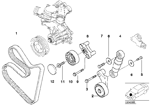 2003 BMW Alpina V8 Roadster  Belt Tensioner Diagram for 11281407976