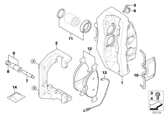 2006 BMW M6  Driver Front Brake Caliper Diagram for 34112283161