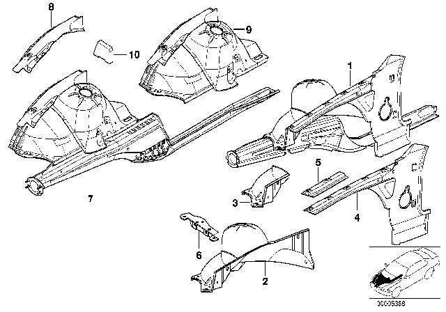 2002 BMW Z3  Wheel Housing Strut, Front Left Diagram for 41118398621
