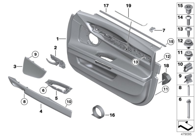 2013 BMW 740Li Inside Left Door Handle Diagram for 51219116341