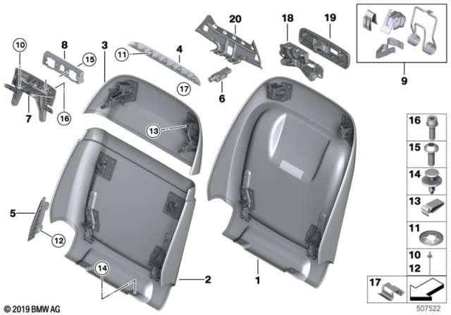 2019 BMW X5 Repair Kit, Retainers Diagram for 52107240386