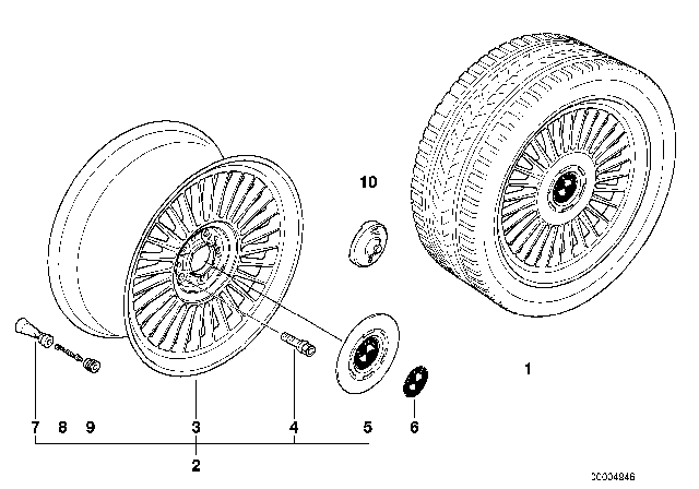 2000 BMW 750iL  Hub Cap Diagram for 36131182203