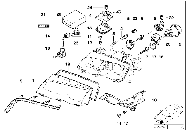 2002 BMW 320i  Headlight Gasket Diagram for 63128380210