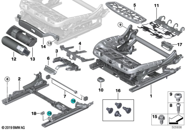 2019 BMW 640i xDrive Gran Turismo Seat Rail, Electric, Left Diagram for 52107454051