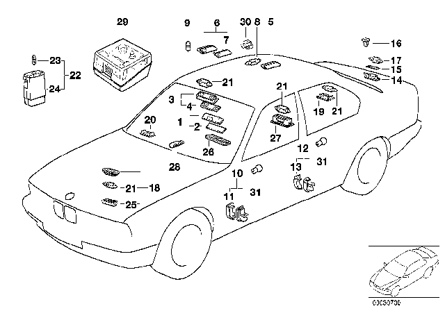 1989 BMW 750iL  Door Entrance Lamp Rear Left Diagram for 63311378261