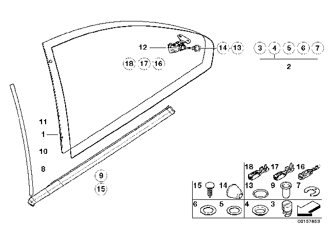 2005 BMW M3  Set Of Fittings For Side Window Diagram for 51377020619