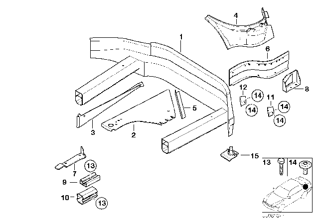 2002 BMW Z8  Left Interior Rear Silencer Bracket Diagram for 41217006277