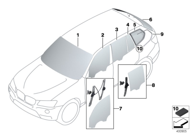 2016 BMW X3  Moveable Glass Diagram for 51357382138