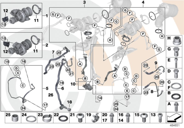 2008 BMW X6  Installation Kit, Turbocharger Diagram for 11652456348
