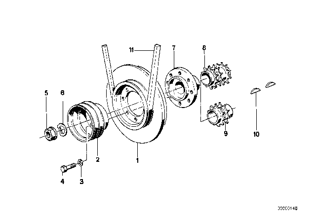1989 BMW 735i  Coupe Sedan Pulley Diagram for 11231706725