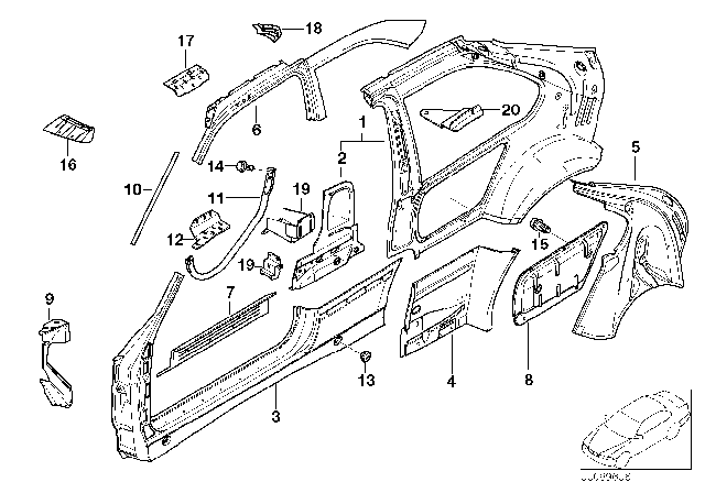 1996 BMW 318ti  Connection Angle For Left Cowl Panel Diagram for 41218119799