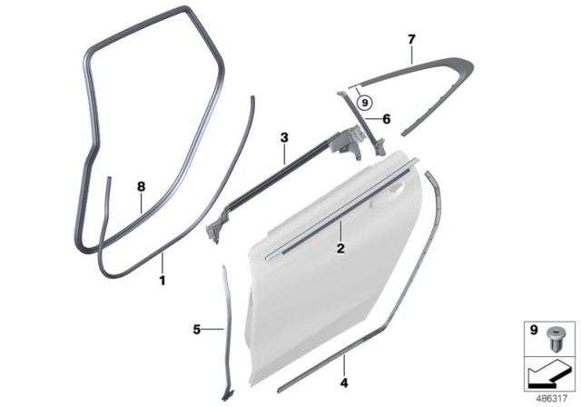 2018 BMW 640i xDrive Gran Turismo  SEAL, DOOR, REAR LEFT Diagram for 51727475705