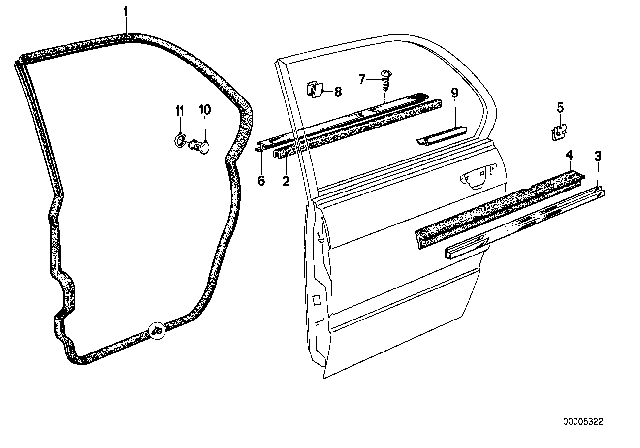 1984 BMW 533i Door Weather Strip Outer Left Diagram for 51221864289