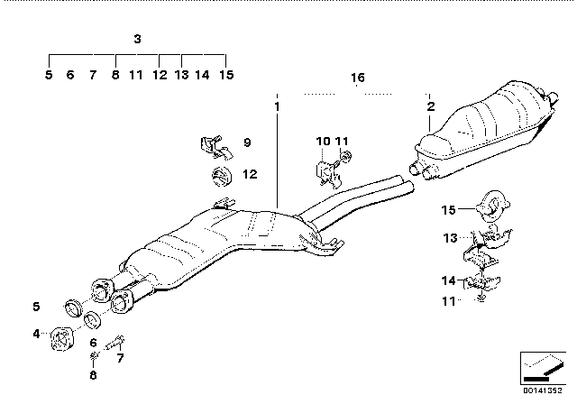 1992 BMW M5  Set Of Add-On Parts, Silencer Diagram for 18210146603
