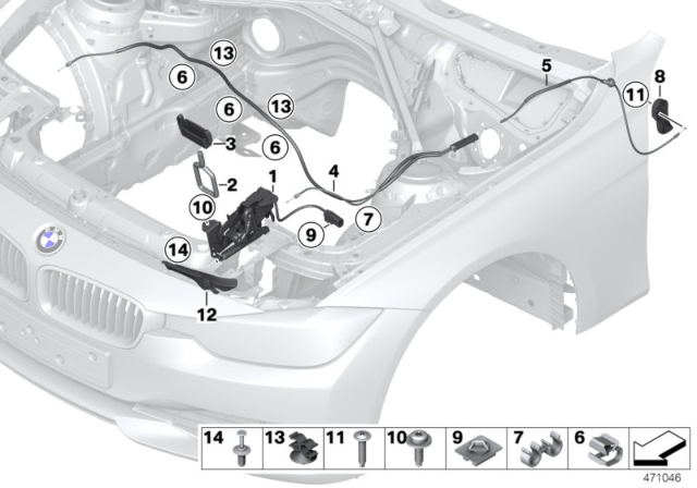 2014 BMW 328i GT xDrive  Rear Bowden Cable Diagram for 51237411315