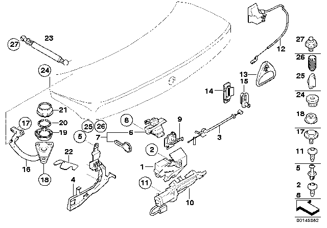 2004 BMW 760Li Left Trunk Lid Hinge Diagram for 41627175307