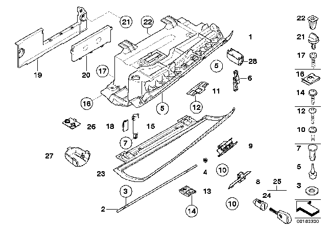 2006 BMW 530xi Glove Box Lock Upper Part Diagram for 51168163017