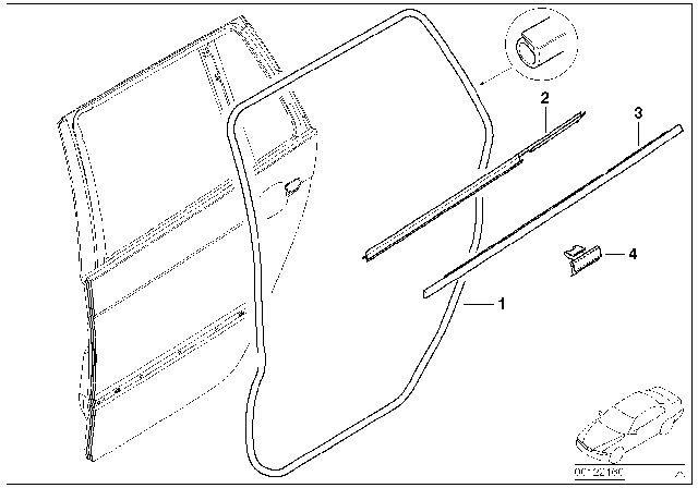 2003 BMW 325xi  Door Weatherstrip, Rear Left Diagram for 51348194777
