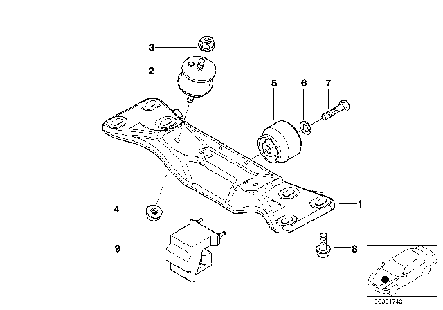 2000 BMW 540i Transmission Mount Set Diagram for 22316771221