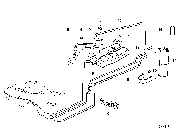 1995 BMW 740i  Vent Pipe Diagram for 16131184554