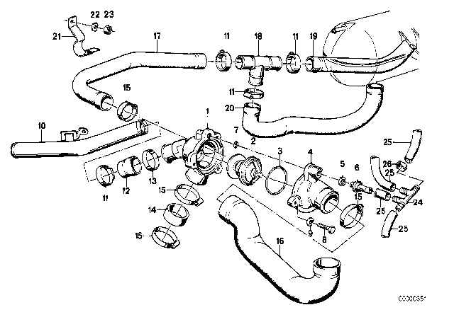 1988 BMW M6  Radiator Coolant Hose Diagram for 11531306829