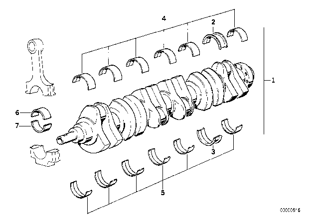1985 BMW 524td Guide-Bearing Shell Yellow Diagram for 11211285541