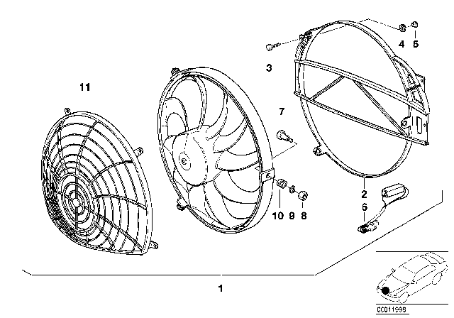 2000 BMW Z3  Air Conditioner Condenser Fan Assembly Diagram for 64542228432