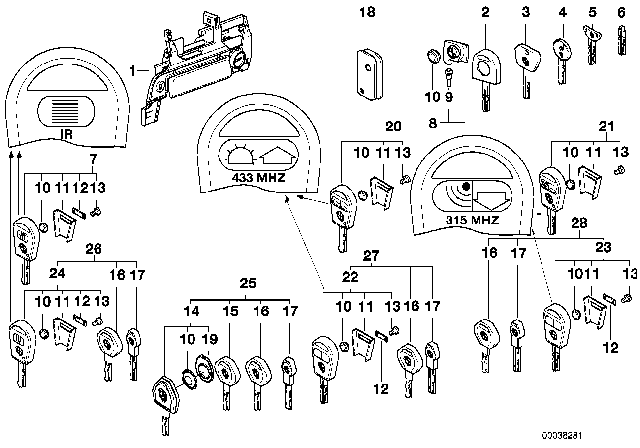 2001 BMW Z3 Set Of Keys With Ews Control Unit Diagram for 51211000224