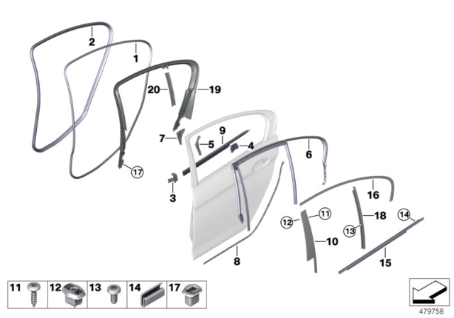 2020 BMW 530e xDrive  Channel Cover, Outer, Door, Rear Left Diagram for 51357381847