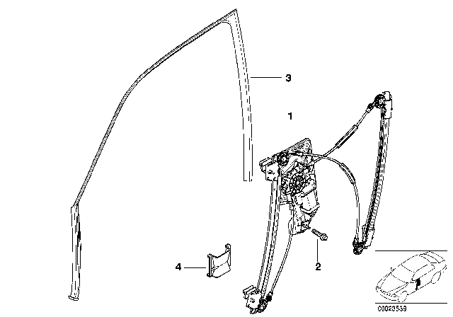 2001 BMW 740i Front Left Door Window Regulator Diagram for 51338125201