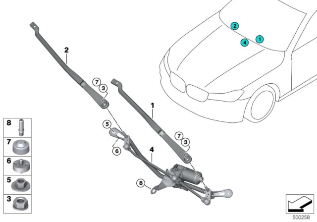 2017 BMW M760i xDrive  Linkage Wiper System With Motor Diagram for 61619491439
