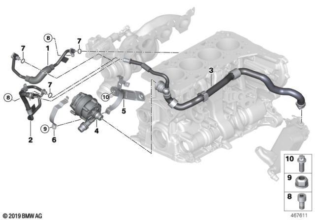 2016 BMW 330e Line, Coolant Feed, Turbocharger Diagram for 11537643094